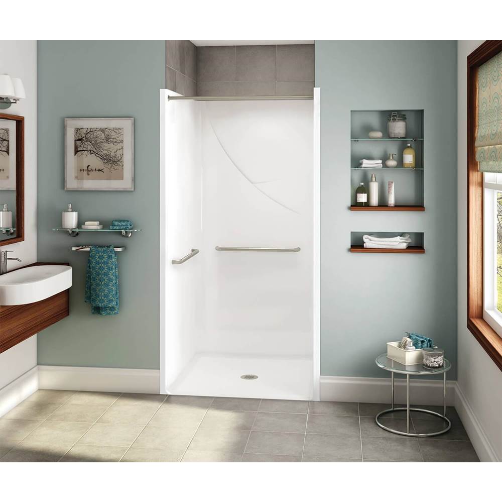 Aker OPS-3636 RRF AcrylX Alcove Center Drain One-Piece Shower in Sterling Silver - MASS Grab Bar