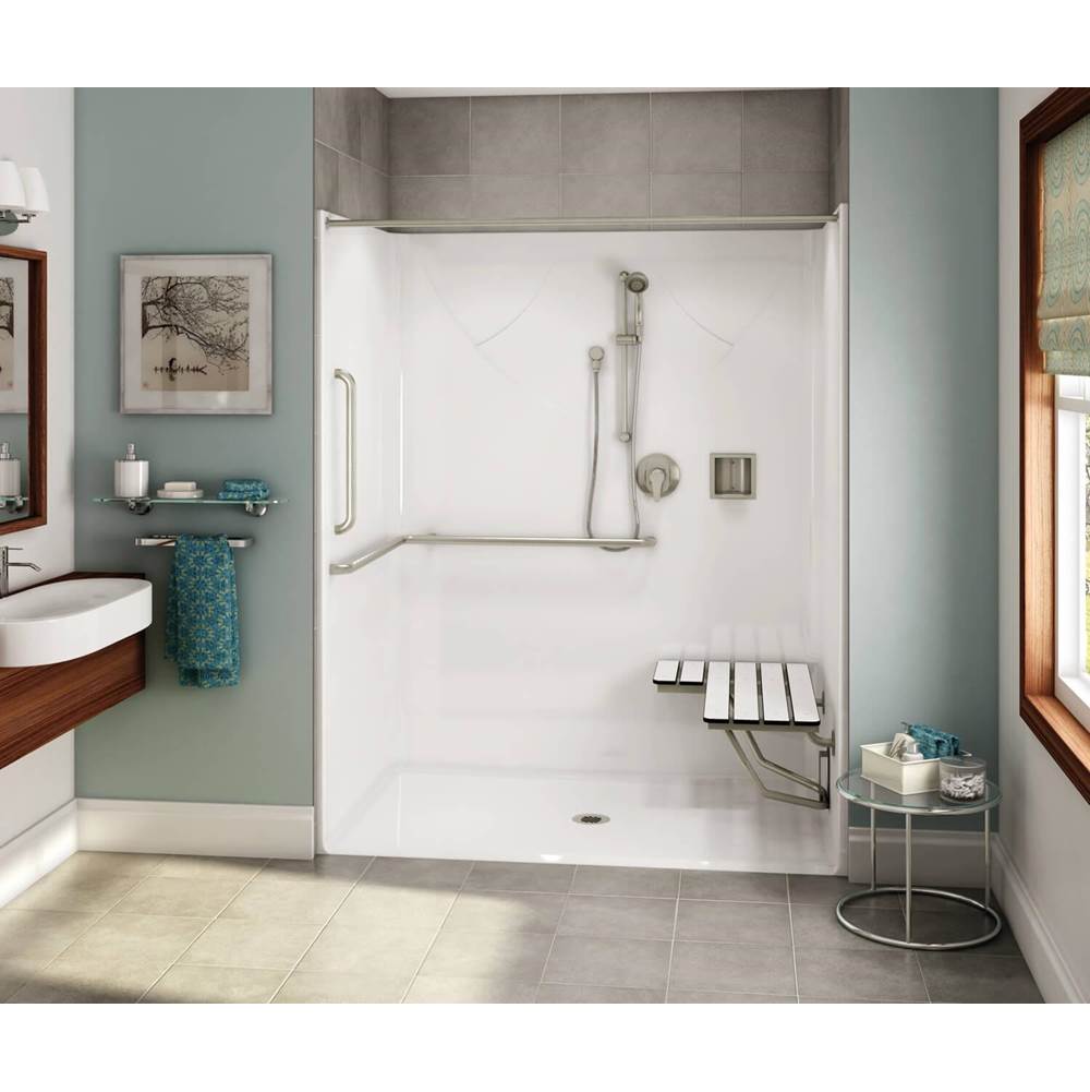Aker OPS-6036-RS AcrylX Alcove Center Drain One-Piece Shower in Bone - ANSI compliant