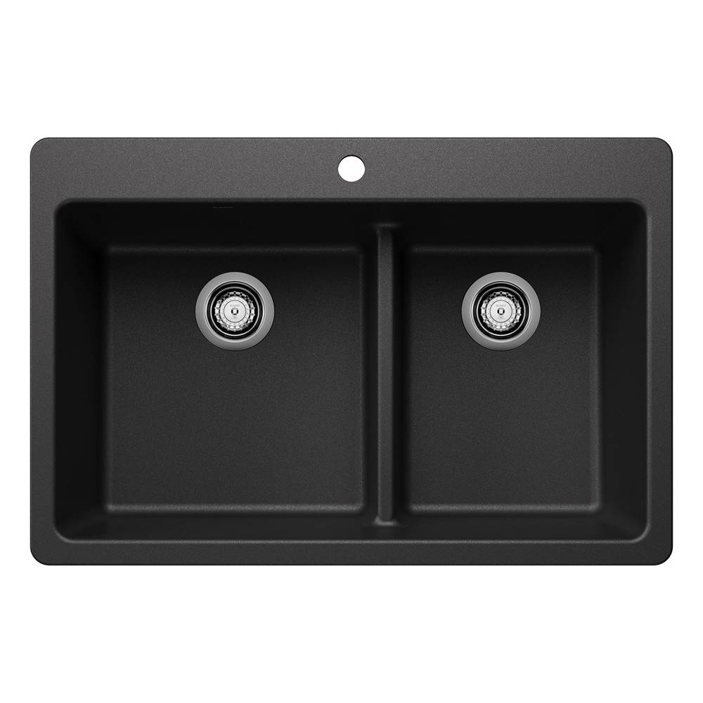 Blanco Liven SILGRANIT 33'' 60/40 Double Bowl Dual Mount Kitchen Sink with Low Divide - Anthracite