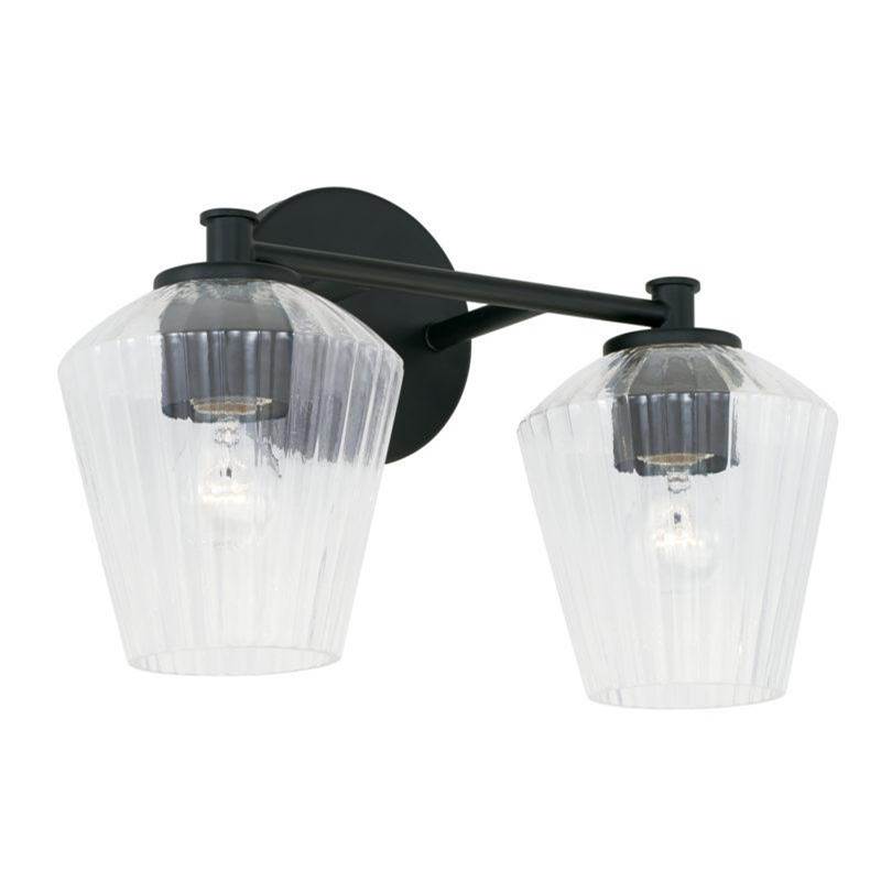 Capital Lighting 2-Light Vanity in Matte Black with Clear Fluted Glass