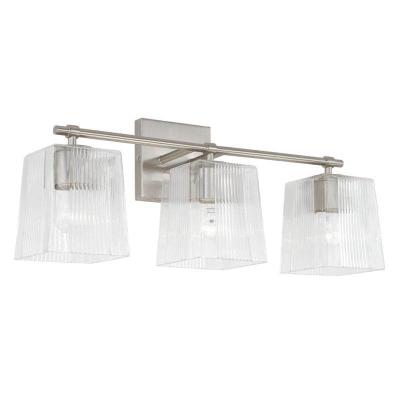 Capital Lighting Lexi 3-Light Vanity in Brushed Nickel with Clear Fluted Glass