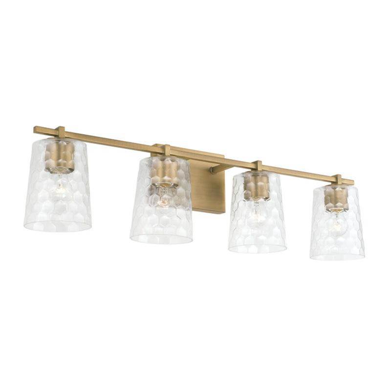 Capital Lighting 4-Light Vanity in Aged Brass with Clear Honeycomb Glass