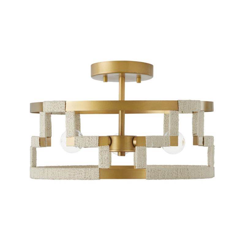 Capital Lighting Hala 3-Light Semi-Flush in Bleached Natural Jute and Patinaed Brass