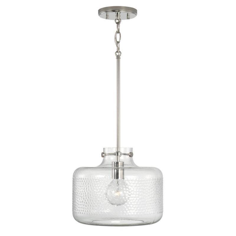Capital Lighting 1-Light Pendant in Polished Nickel with Clear Pebbled Glass