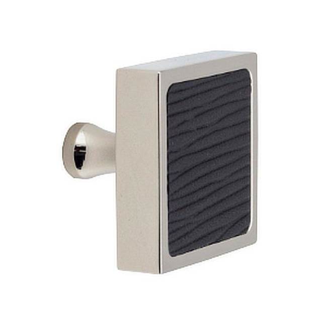 Colonial Bronze Leather Accented Square Cabinet Knob With Flared Post, Matte Satin Bronze x Pinseal Black Seal Leather