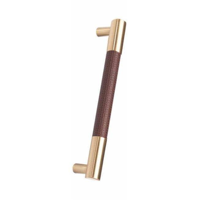 Colonial Bronze Leather Accented Round Appliance Pull, Door Pull, Shower Door Pull, Towel Bar With Straight Posts, Satin Nickel x Woven Cherry Royale Leather