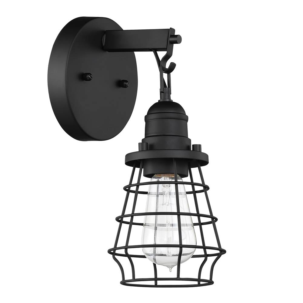 Craftmade Thatcher 1 Light Wall Sconce in Flat Black with Flat Black Cage
