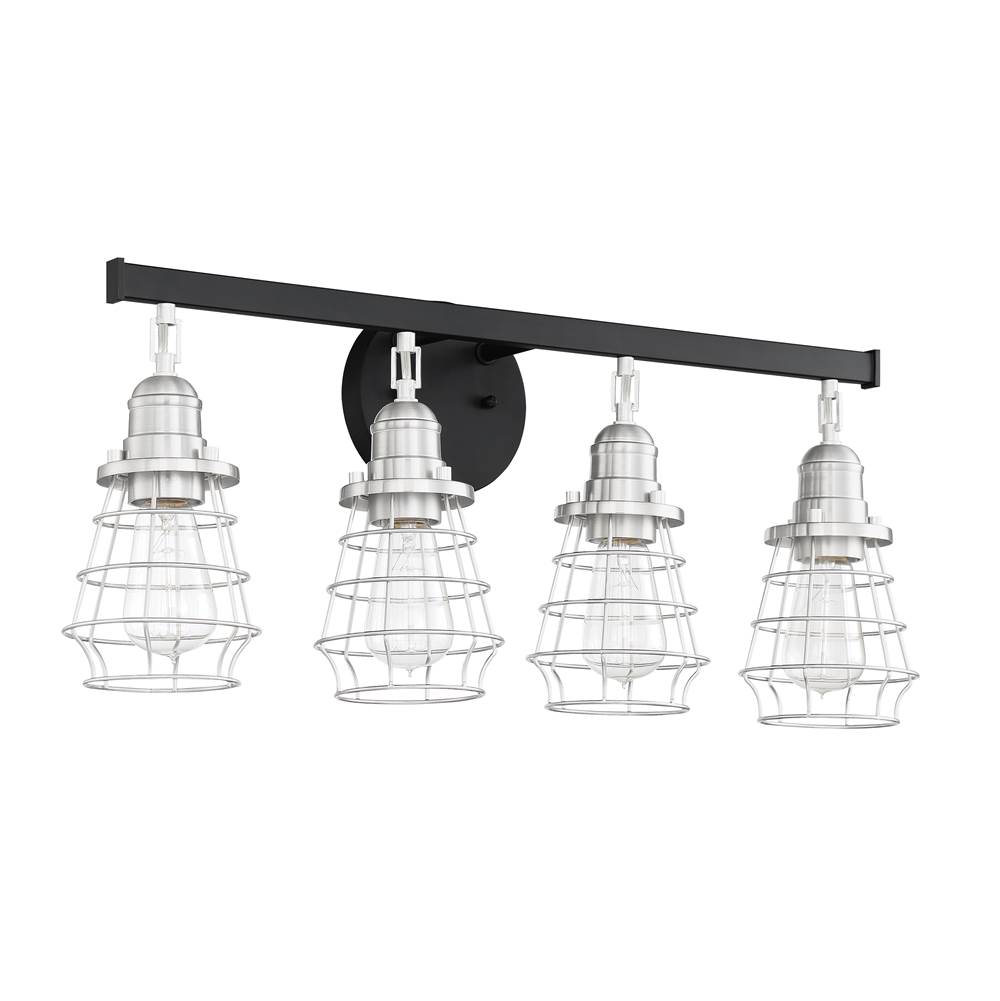 Craftmade Thatcher 4 Light Vanity in Flat Black with Brushed Polished Nickel Cages