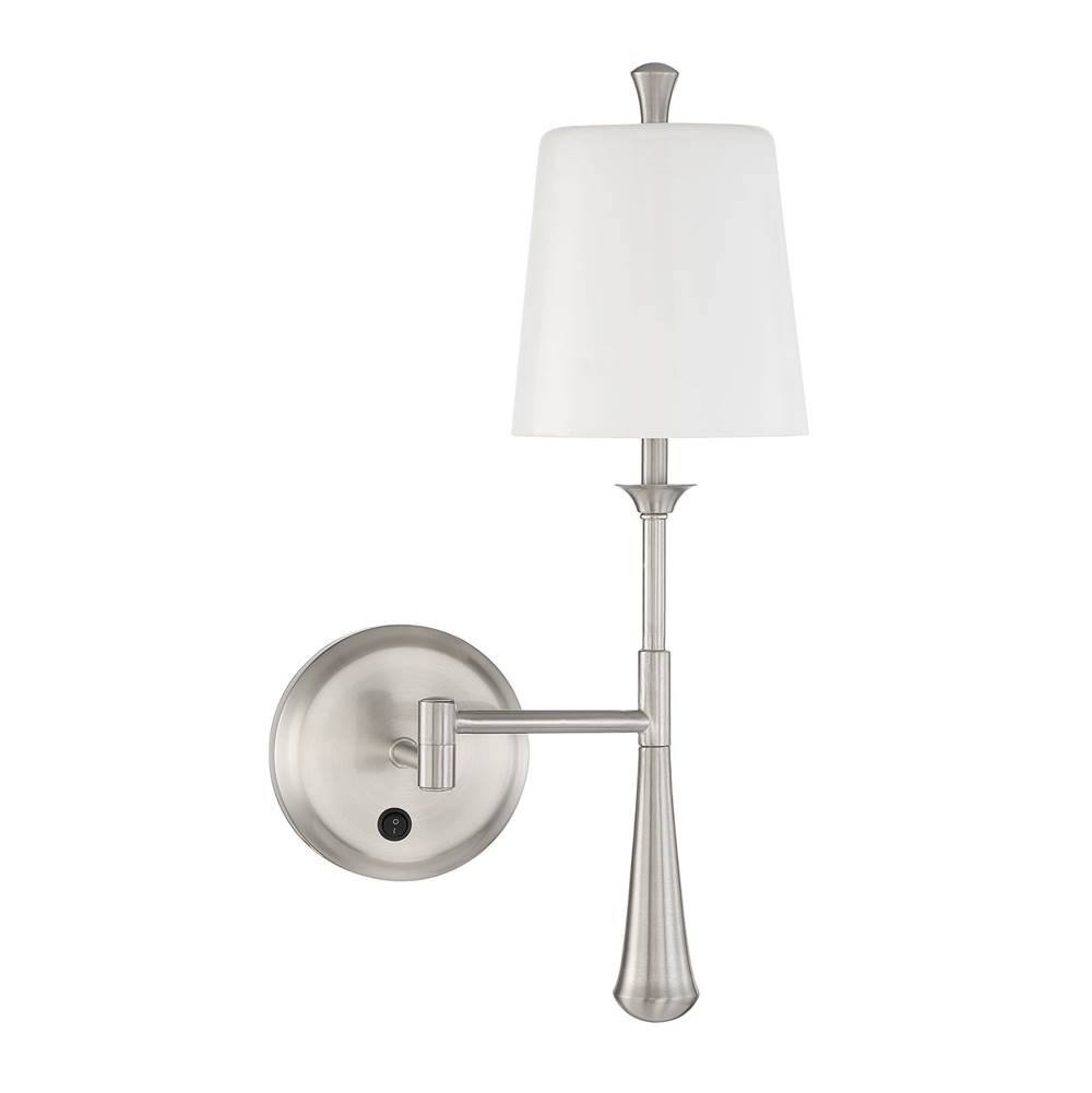 Craftmade Palmer 1 Light Swing Arm Wall Sconce with Frosted Opal Glass Shade - BNK , Damp rated