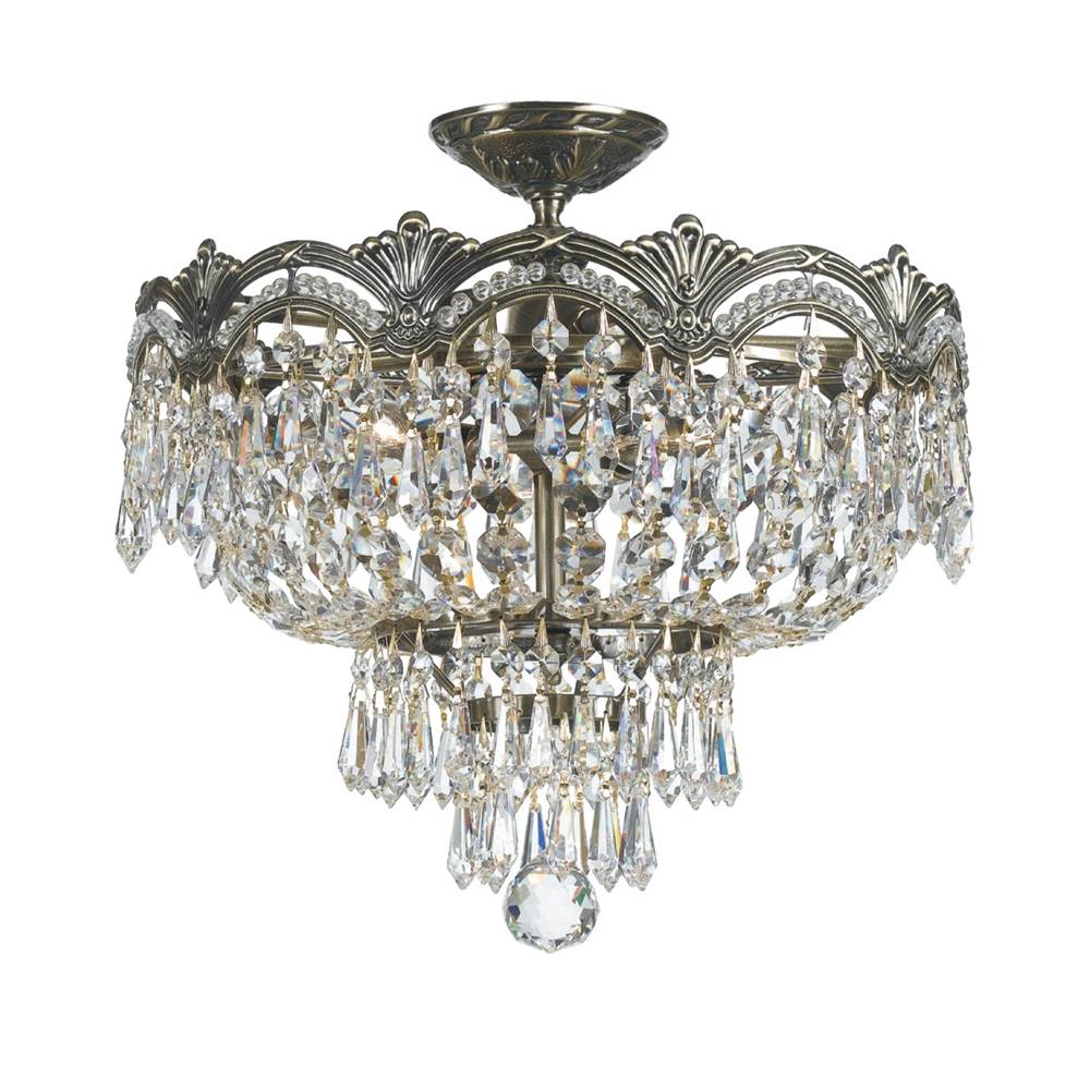 Crystorama Majestic 3 Light Hand Cut Crystal Historic Brass Ceiling Mount