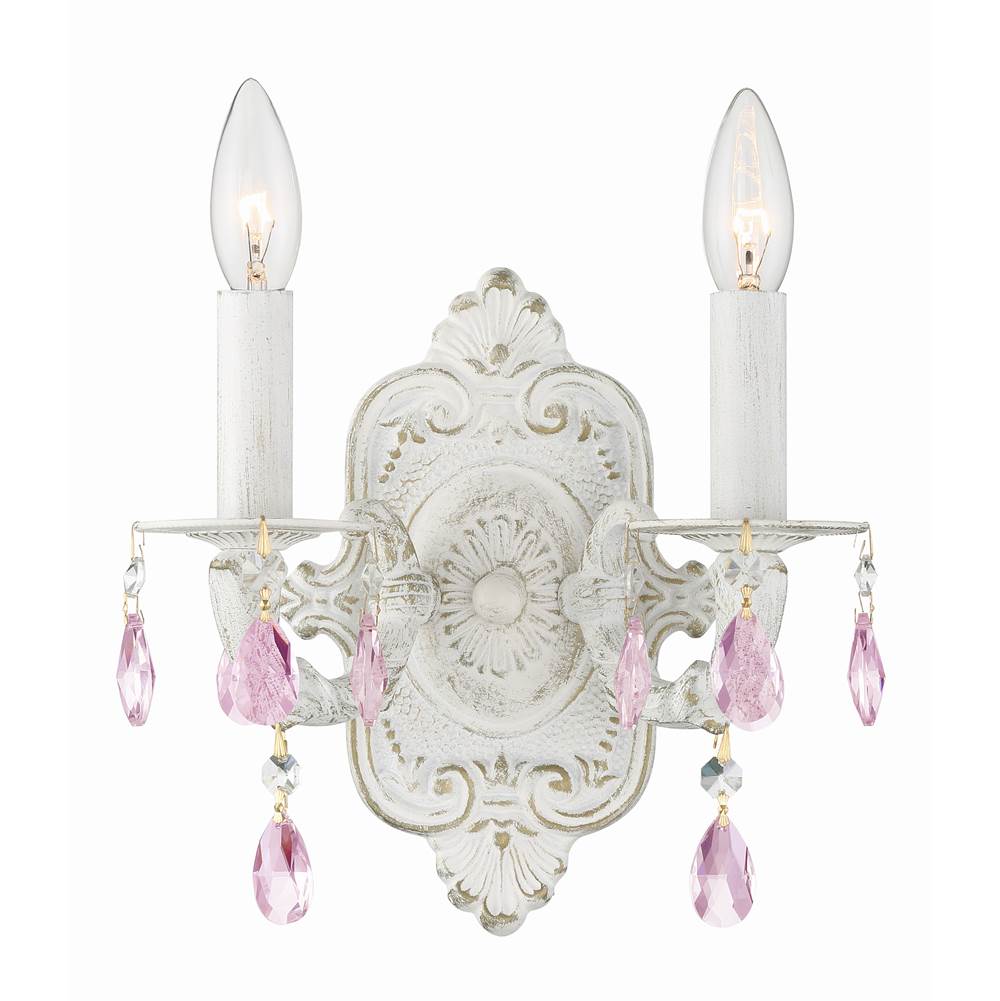 Crystorama Paris Market 2 Light Rose Crystal Antique White Sconce