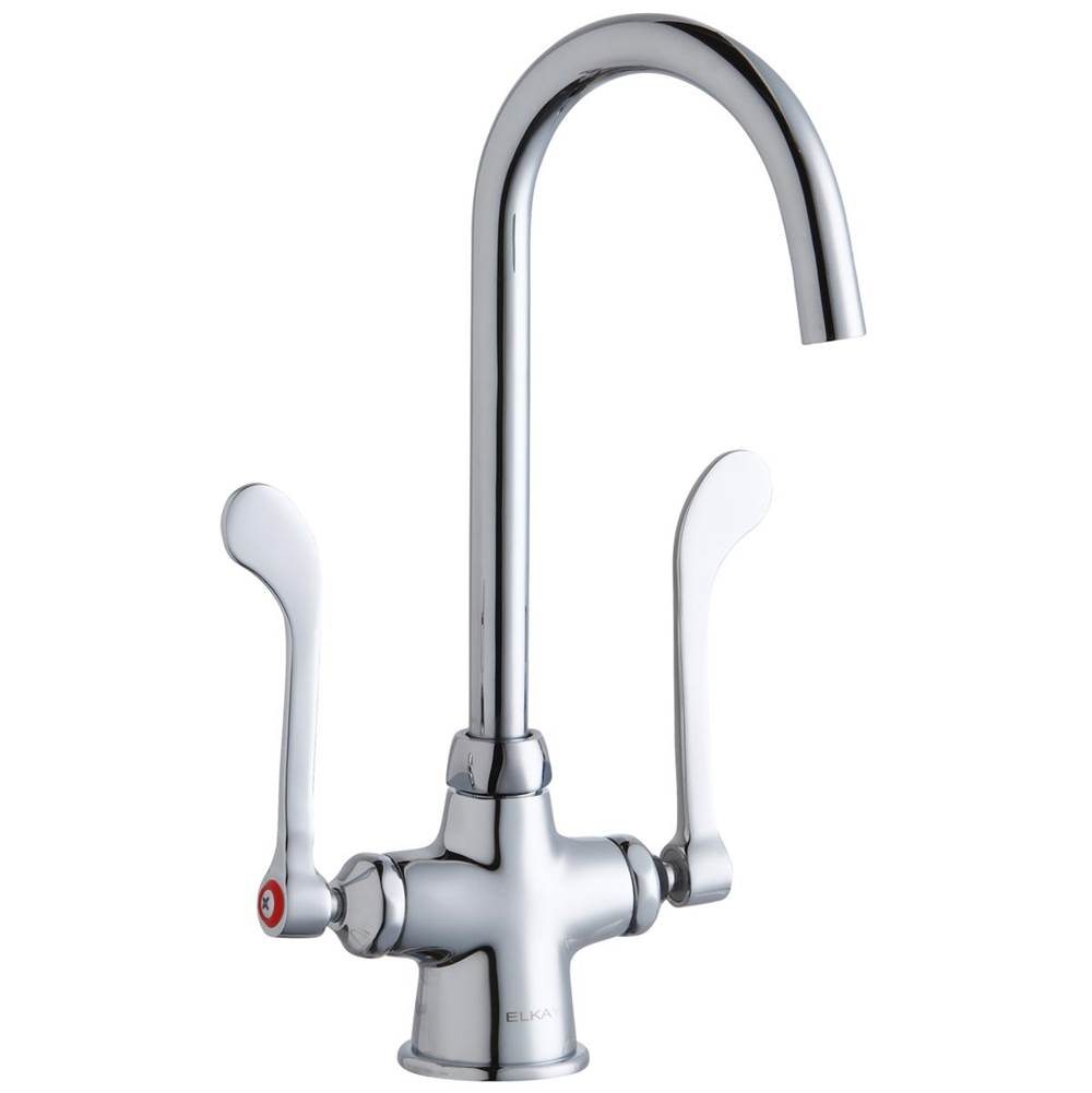 Elkay Single Hole with Concealed Deck Laminar Flow Faucet with 5'' Gooseneck Spout 6'' Wristblade Handles Chrome