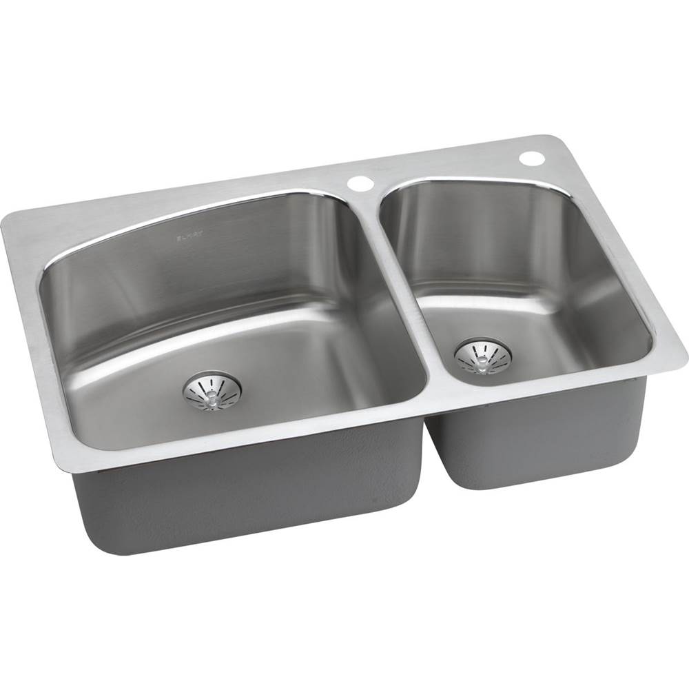 Elkay Lustertone Classic Stainless Steel 33'' x 22'' x 9'', 2L-Hole 60/40 Double Bowl Dual Mount Sink with Perfect Drain