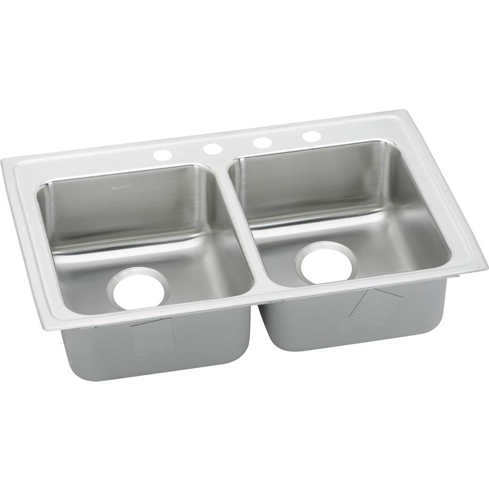 Elkay Lustertone Classic Stainless Steel 33'' x 19-1/2'' x 5'', 1-Hole Equal Double Bowl Drop-in ADA Sink with Quick-clip