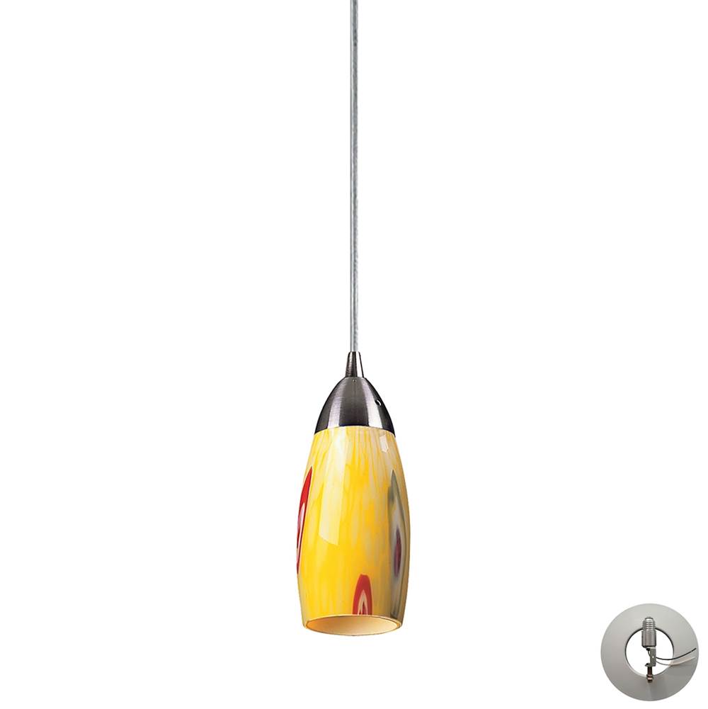 Elk Lighting Milan 3'' Wide 1-Light Pendant - Satin Nickel with Yellow Blaze Glass (Includes Adapter Kit)