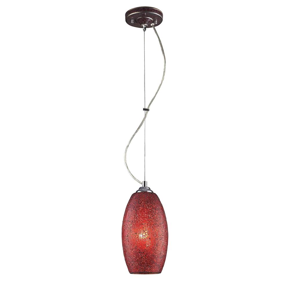 Elk Lighting BELLISIMO COLLECTION 1-LIGHT PENDANT in SATIN SILVER with A RED CRACKLED GLASS