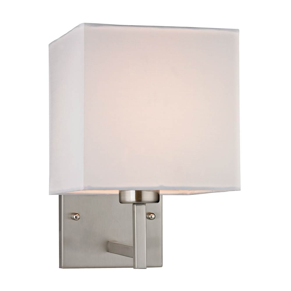 Elk Lighting Davis 1-Light Wall Lamp in Brushed Nickel With White Fabric Shade