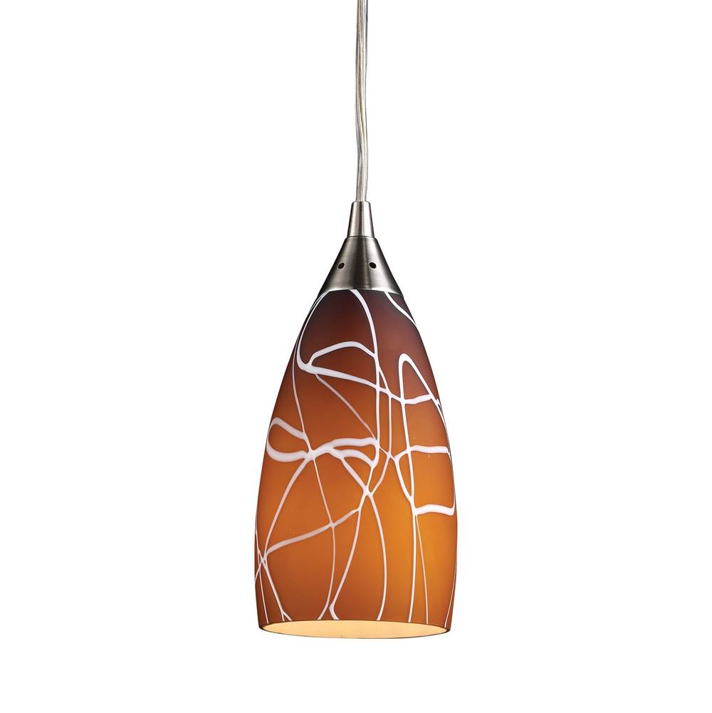 Elk Lighting Abstraction 1-Light Pendant in Brown and Satin Nickel Finish