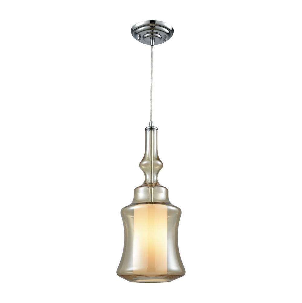 Elk Lighting Alora 1-Light Mini Pendant in Chrome With Champagne-Plated and Opal Glass