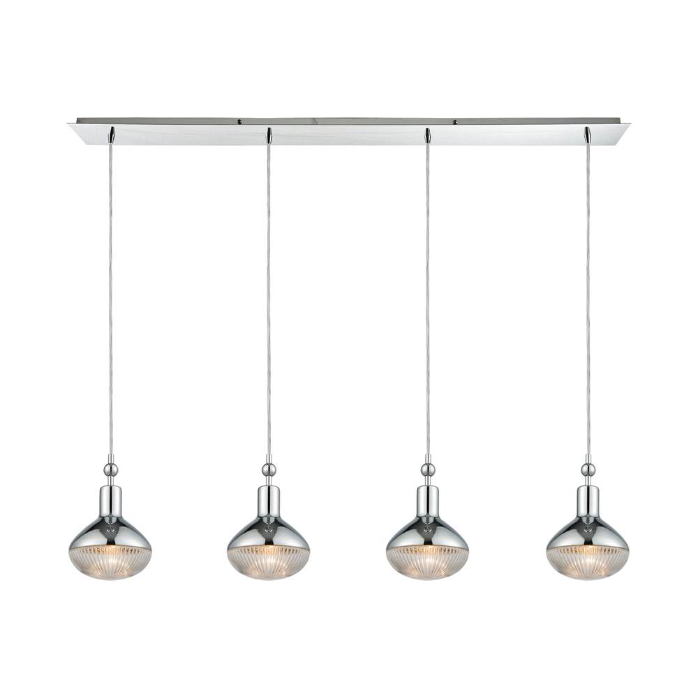 Elk Lighting Ravette 4-Light Linear Pendant Fixture in Polished Chrome With Clear Ribbed Glass