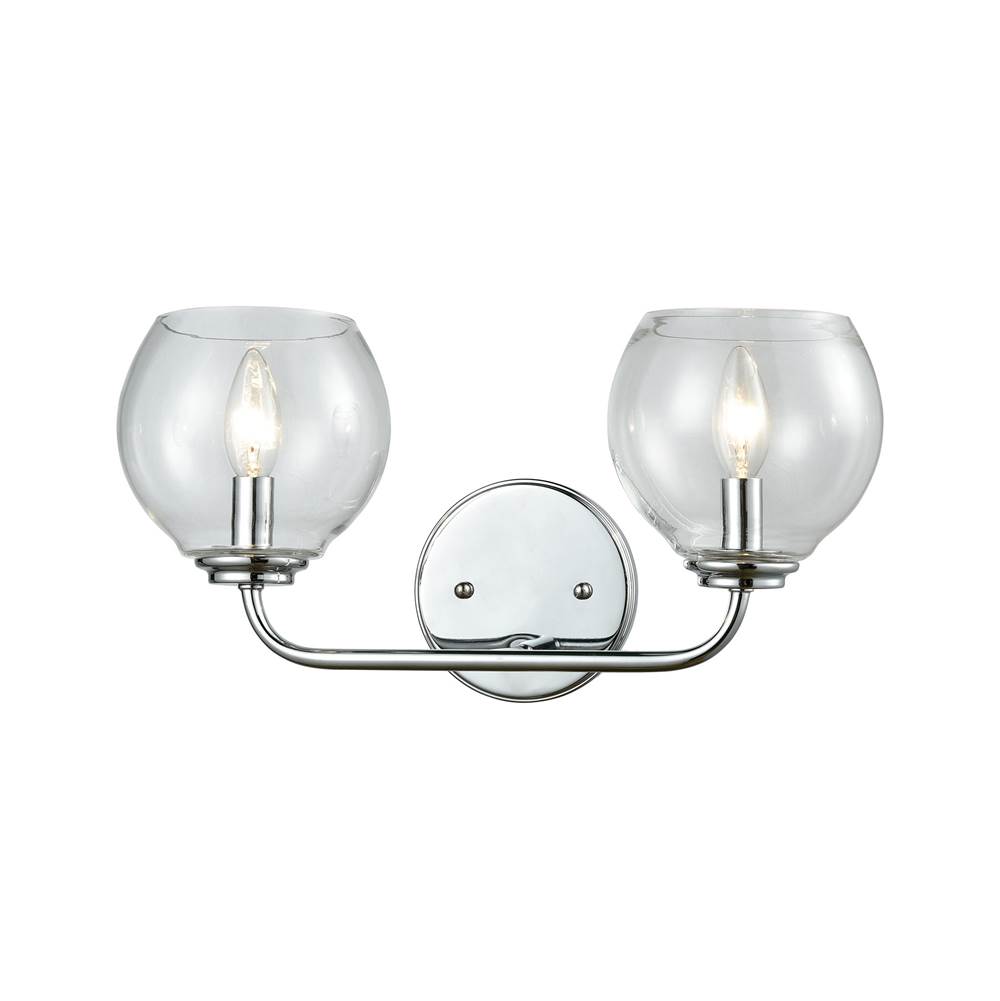 Elk Lighting Emory 2-Light Vanity Lamp in Polished Chrome With Clear Blown Glass