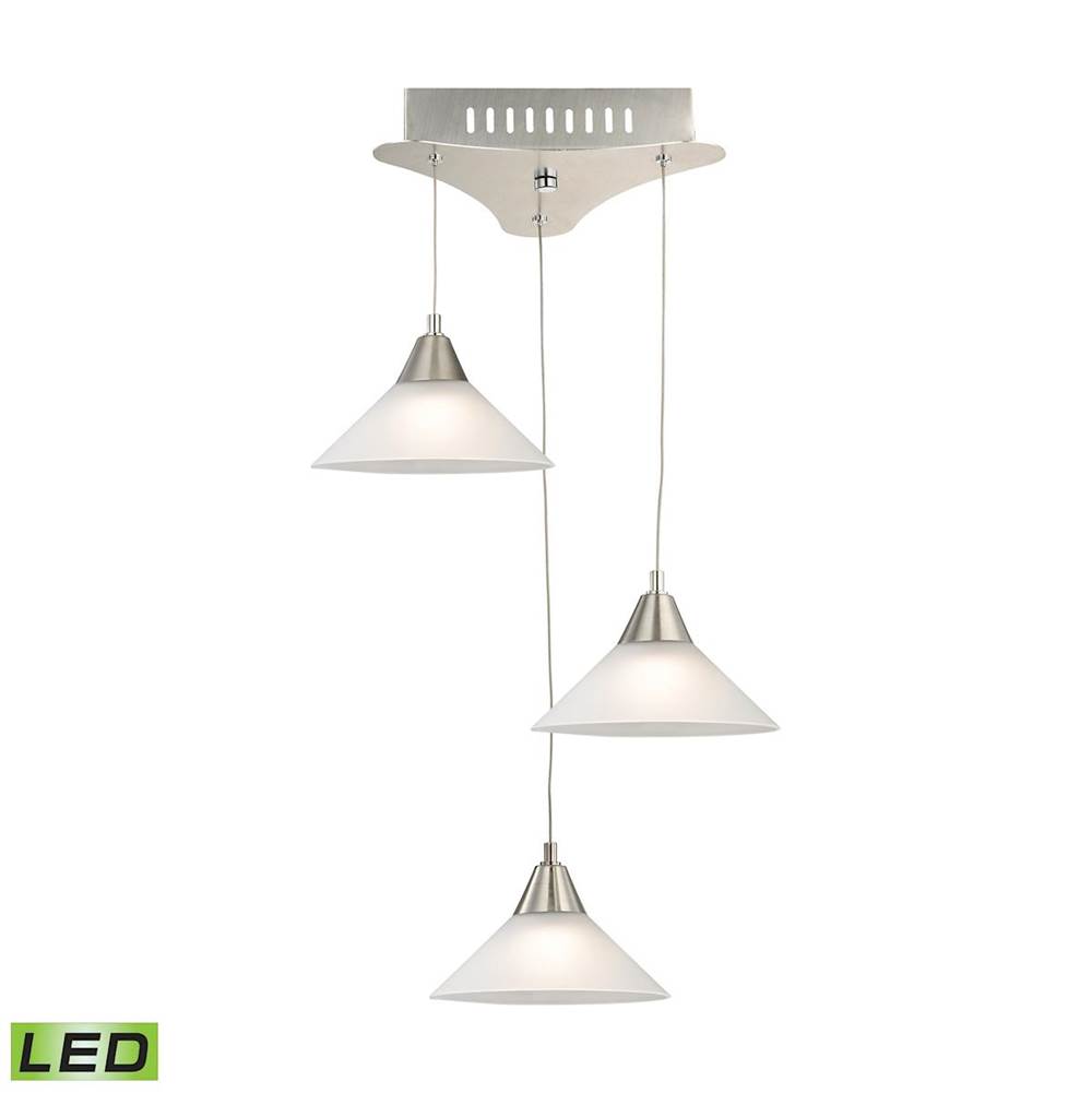 Elk Lighting Cono Triple LED Pendant Complete With White Glass Shade and Holder