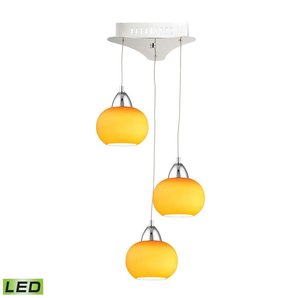 Elk Lighting Ciotola Triple LED Pendant Complete With Yellow Glass Shade and Holder