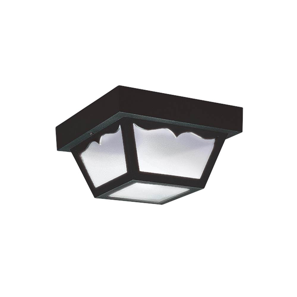 Generation Lighting Outdoor Ceiling Traditional 2-Light Led Outdoor Exterior Ceiling Flush Mount In Black Finish With Clear Textured Glass Panels