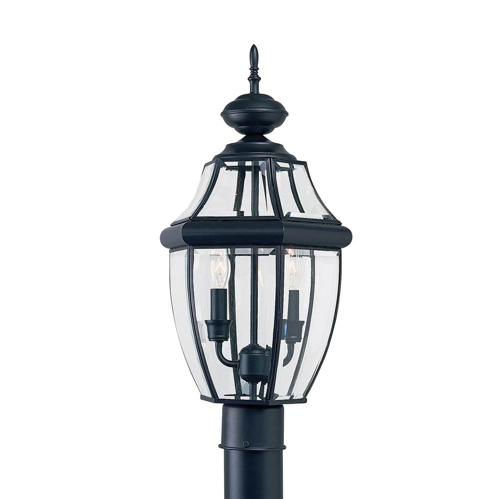 Generation Lighting Lancaster Traditional 2-Light Led Outdoor Exterior Post Lantern In Black Finish With Clear Curved Beveled Glass Shade