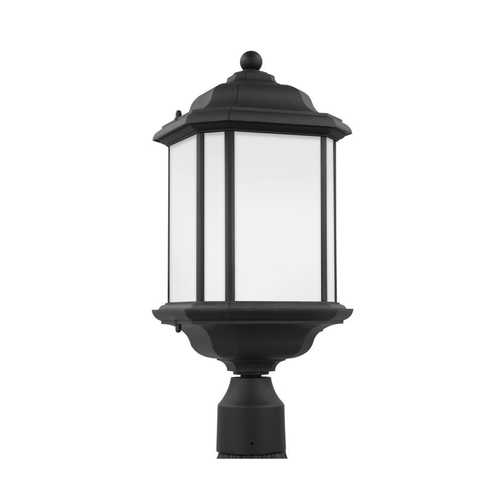 Generation Lighting Kent Traditional 1-Light Led Outdoor Exterior Post Lantern In Black Finish With Satin Etched Glass Panels