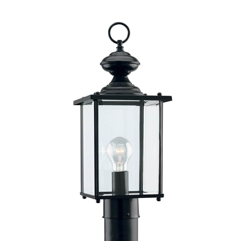 Generation Lighting Jamestowne Transitional 1-Light Outdoor Exterior Post Lantern In Black Finish With Clear Beveled Glass Panels