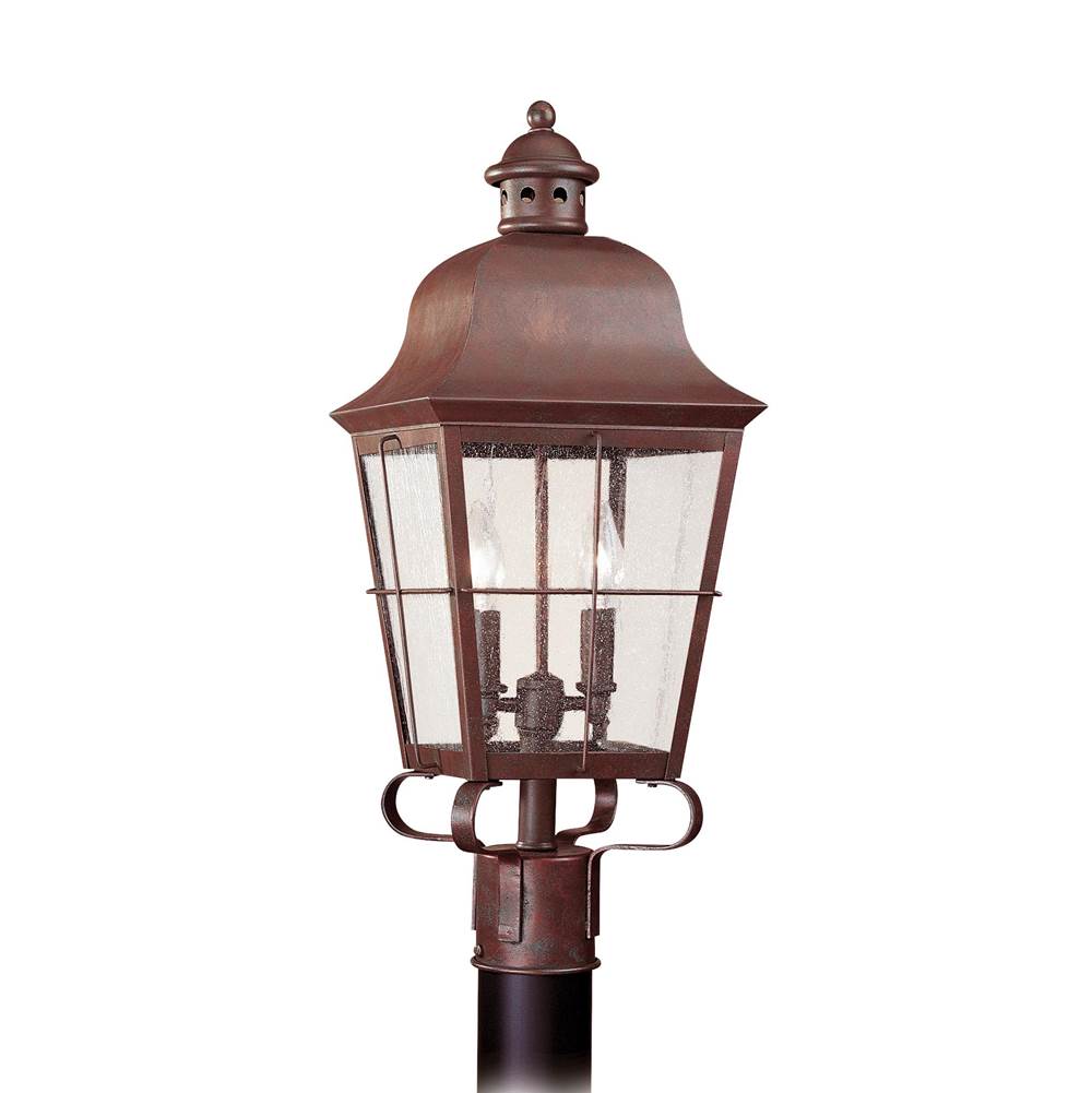 Generation Lighting Chatham Traditional 2-Light Led Outdoor Exterior Post Lantern In Weathered Copper Finish With Clear Seeded Glass Panels