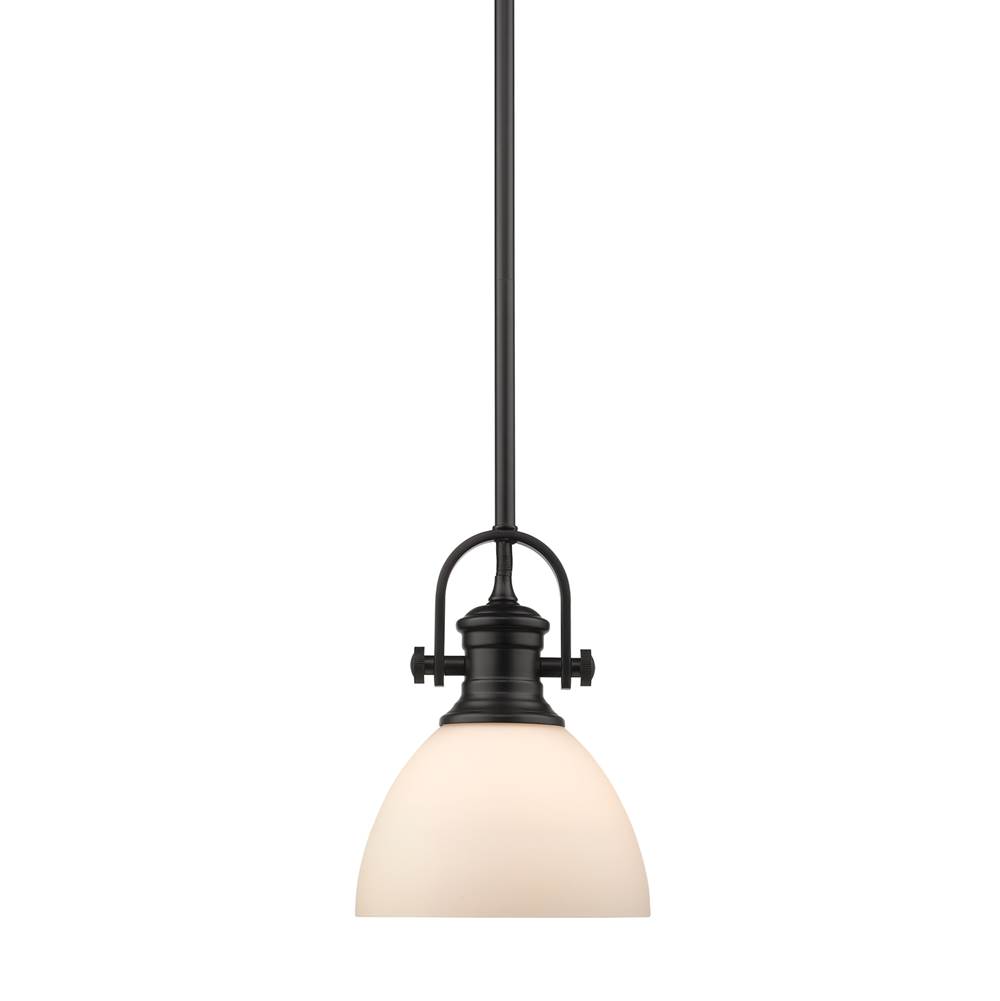 Golden Lighting Hines Mini Pendant in Matte Black with Opal Glass
