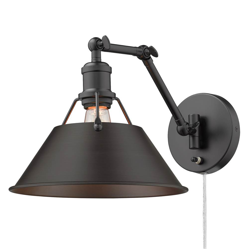 Golden Lighting Orwell BLK Articulating 1 Light Wall Sconce with Rubbed Bronze Shade