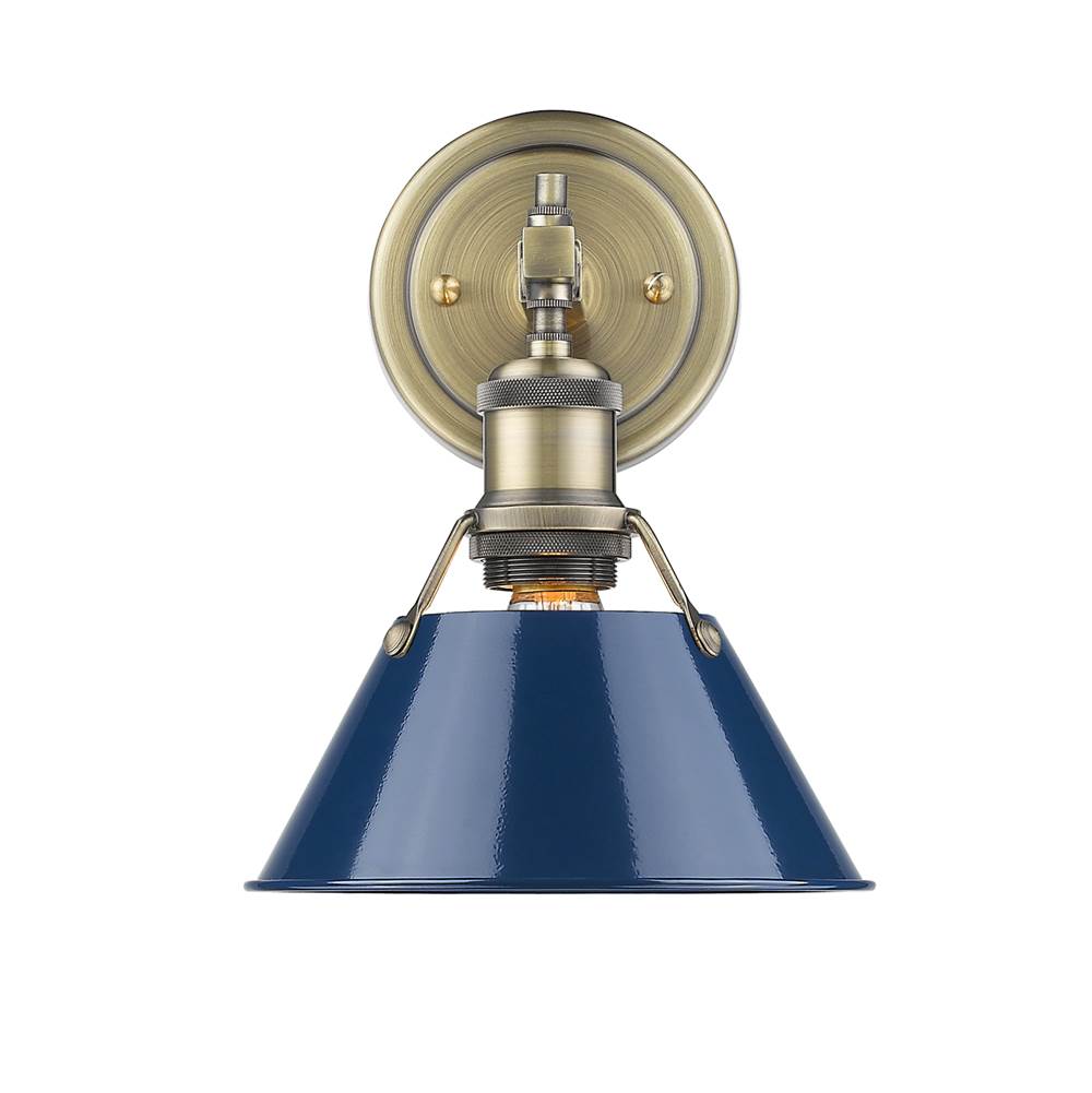 Golden Lighting Orwell AB 1 Light Bath Vanity in Aged Brass with Navy Blue Shade