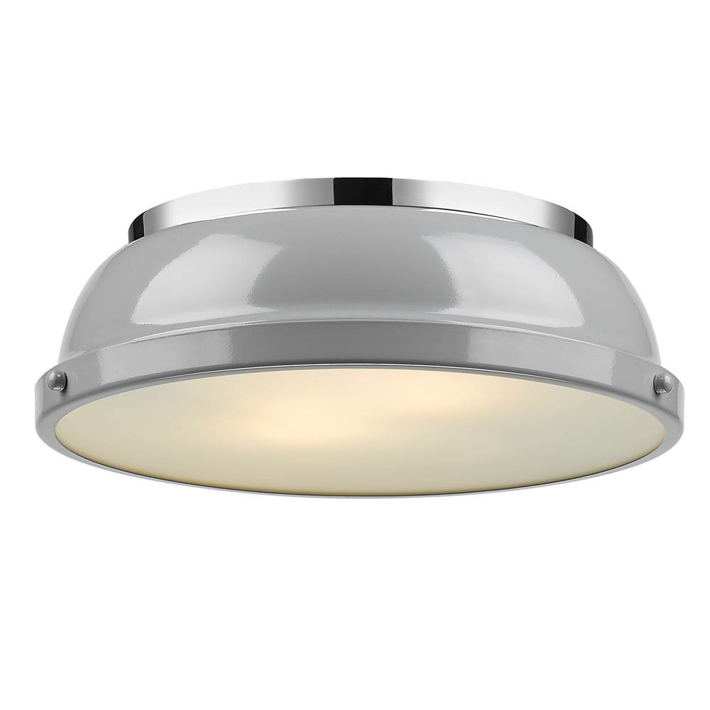 Golden Lighting Duncan 14'' Flush Mount in Chrome with a Gray Shade