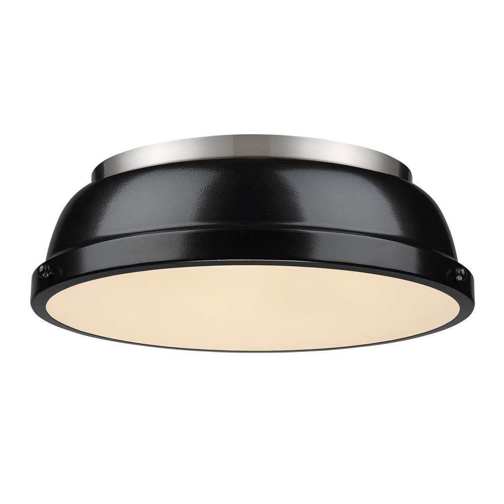 Golden Lighting Duncan 14'' Flush Mount in Pewter with a Black Shade