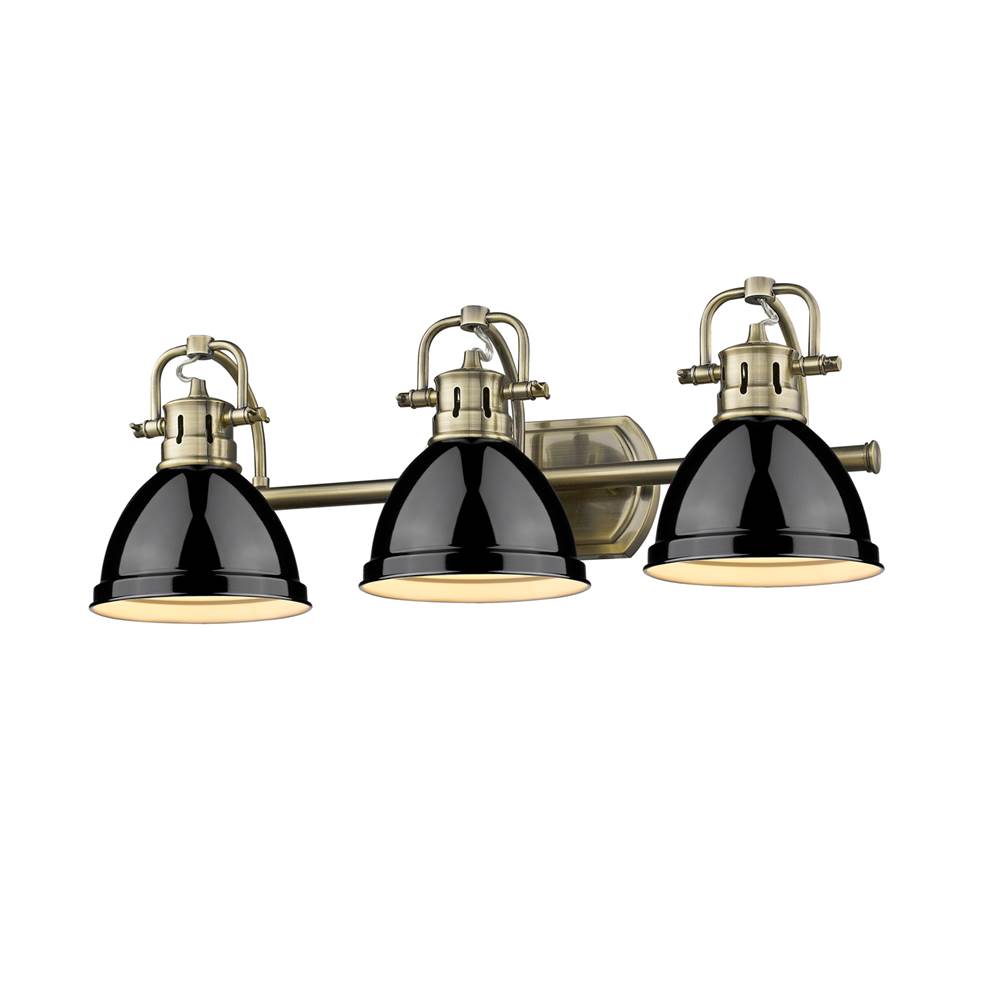 Golden Lighting Duncan 3 Light Bath Vanity in Aged Brass with a Black Shade