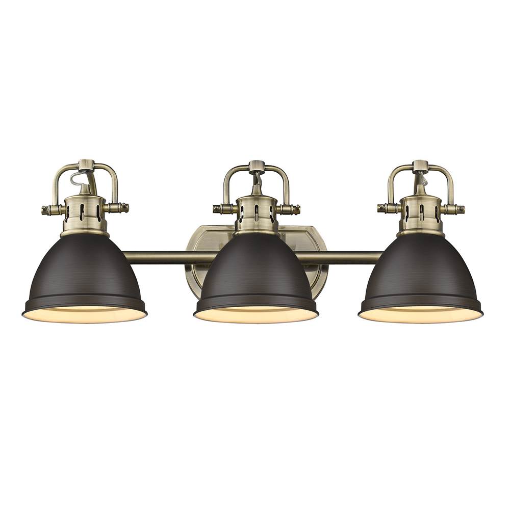 Golden Lighting Duncan 3 Light Bath Vanity in Aged Brass with a Rubbed Bronze Shade