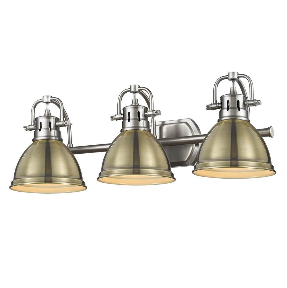 Golden Lighting Duncan 3 Light Bath Vanity in Pewter with an Aged Brass Shade