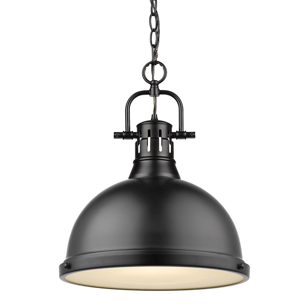 Golden Lighting Duncan 1 Light Pendant with Chain in Matte Black with a Matte Black Shade