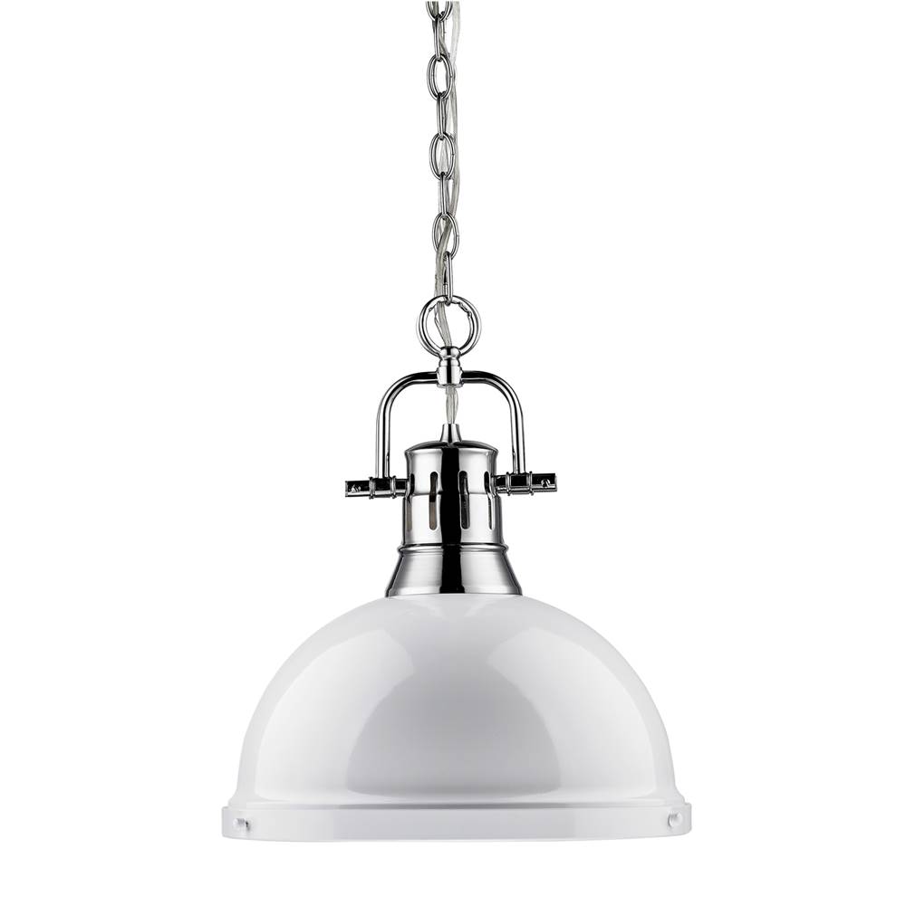 Golden Lighting Duncan 1 Light Pendant with Chain in Chrome with a White Shade