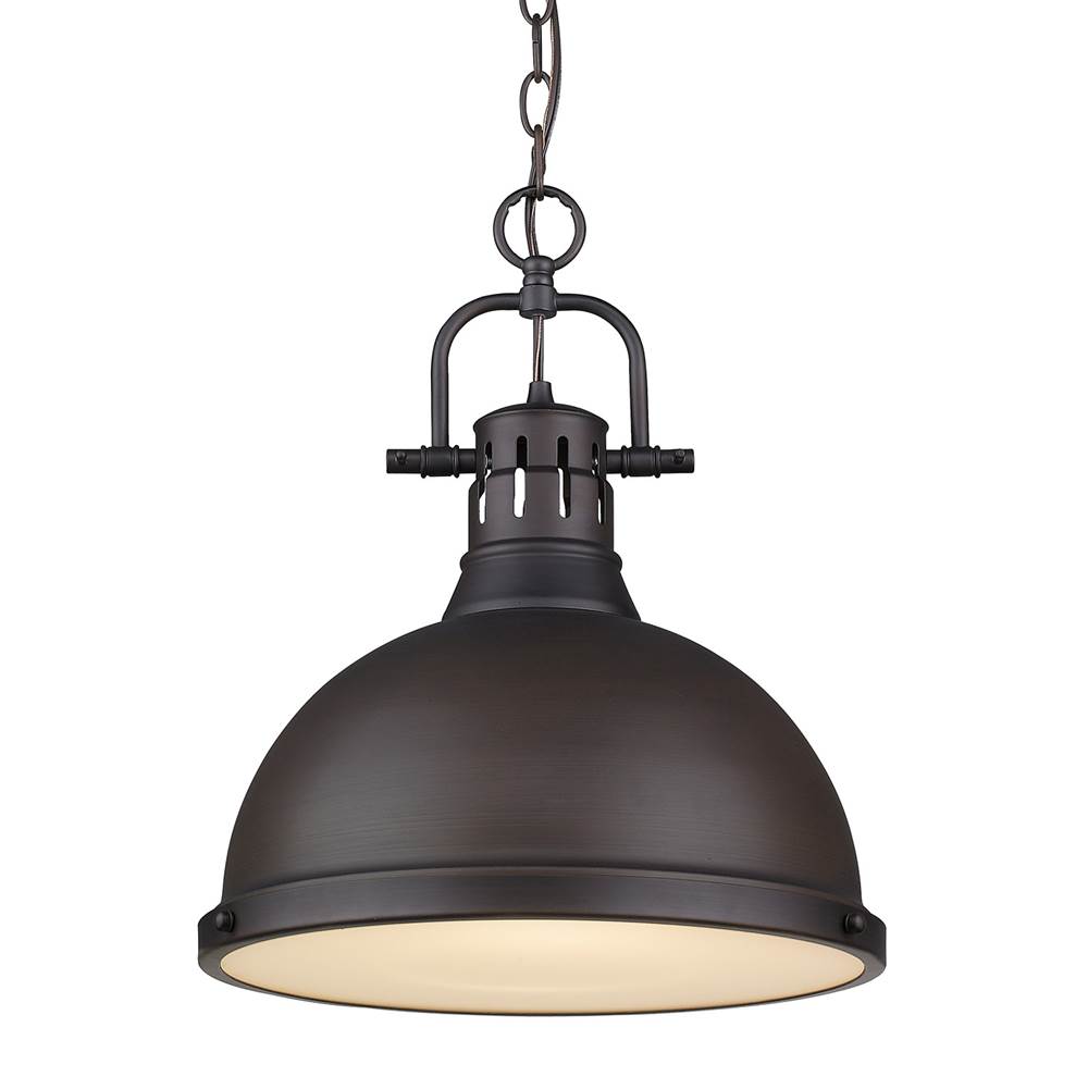 Golden Lighting Duncan 1 Light Pendant with Chain in Rubbed Bronze with a Rubbed Bronze Shade