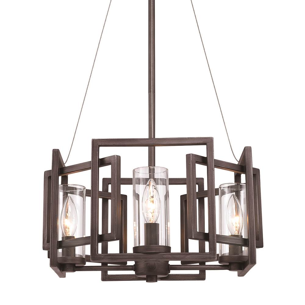 Golden Lighting Marco 4 Light Pendant (Convertible) in Gunmetal Bronze with Clear Glass