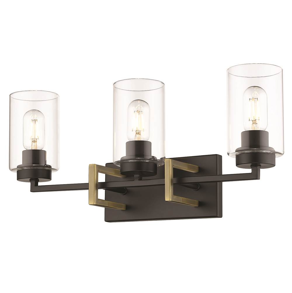 Golden Lighting Tribeca 3-Light Bath Vanity in Matte Black with Aged Brass Accents