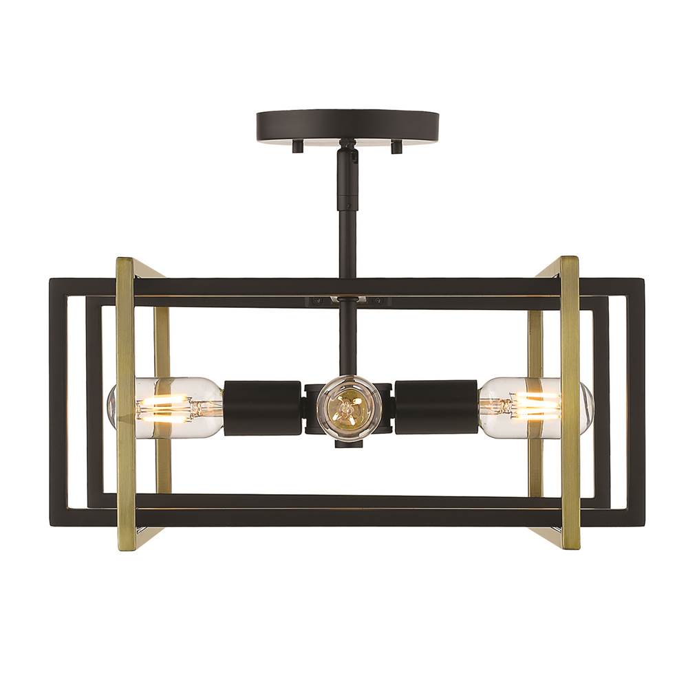 Golden Lighting Tribeca Semi-flush in Matte Black with Aged Brass Accents