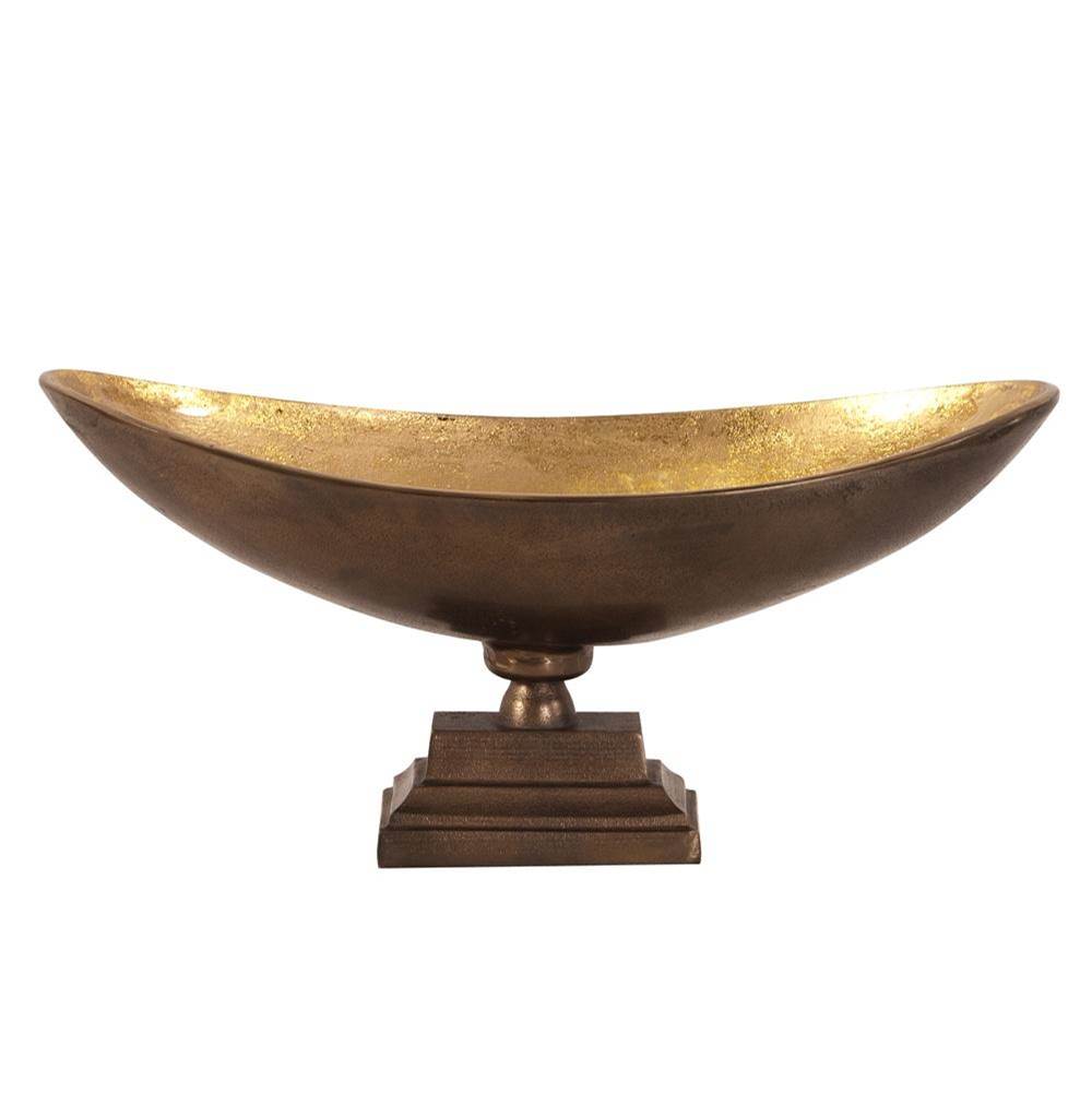 Howard Elliott Oblong Bronze Footed Bowl with Gold Luster - Large