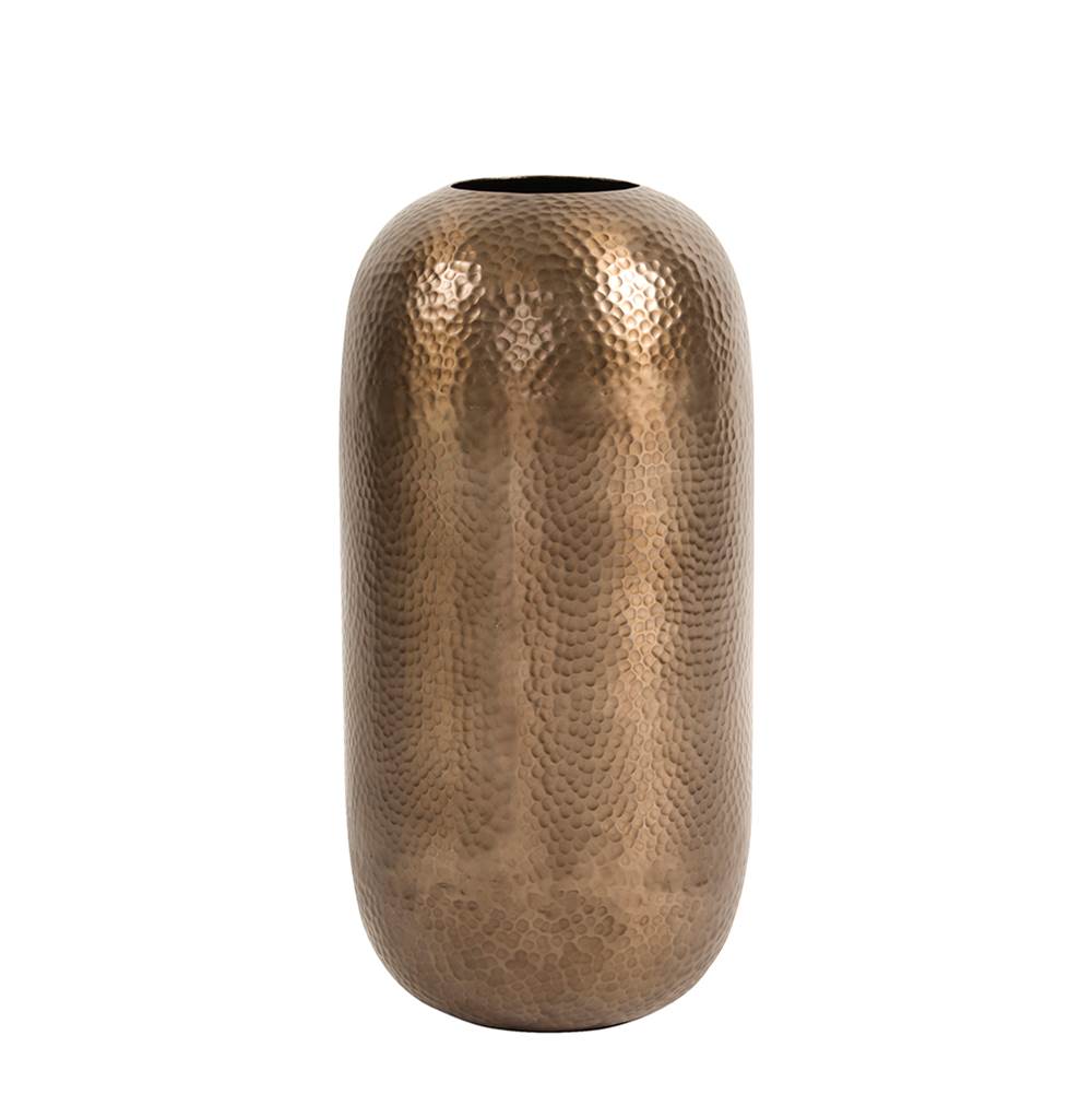 Howard Elliott Oversized Metal Cylinder Vase with Hammered Deep Bronze Finish, Small