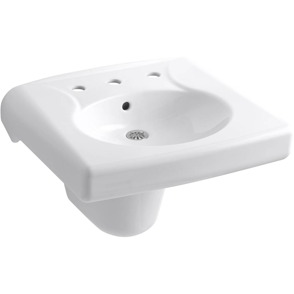 Kohler Brenham™ wall-mounted or concealed carrier arm mounted commercial bathroom sink with widespread faucet holes and shroud, antimicrobial finish