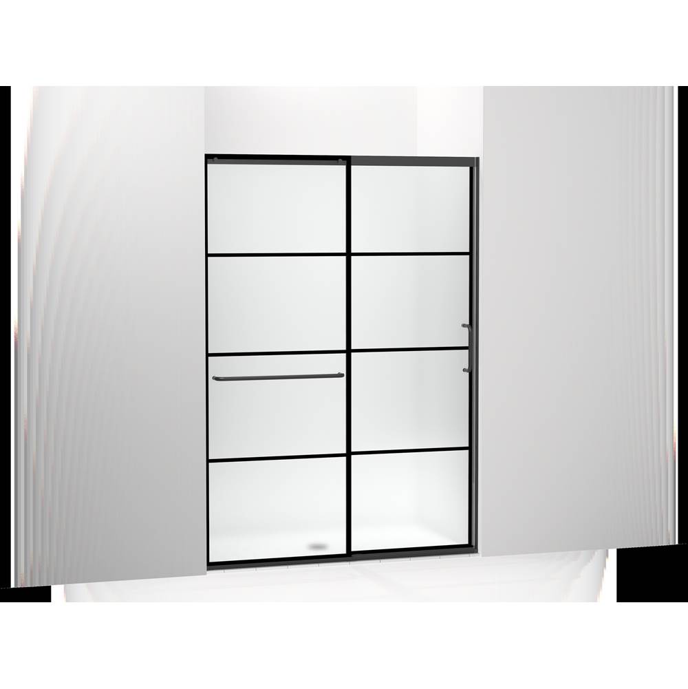 Kohler Elate™ Tall Sliding shower door, 75-1/2'' H x 50-1/4 - 53-5/8'' W, with heavy 5/16'' thick Frosted glass with rectangular grille pattern